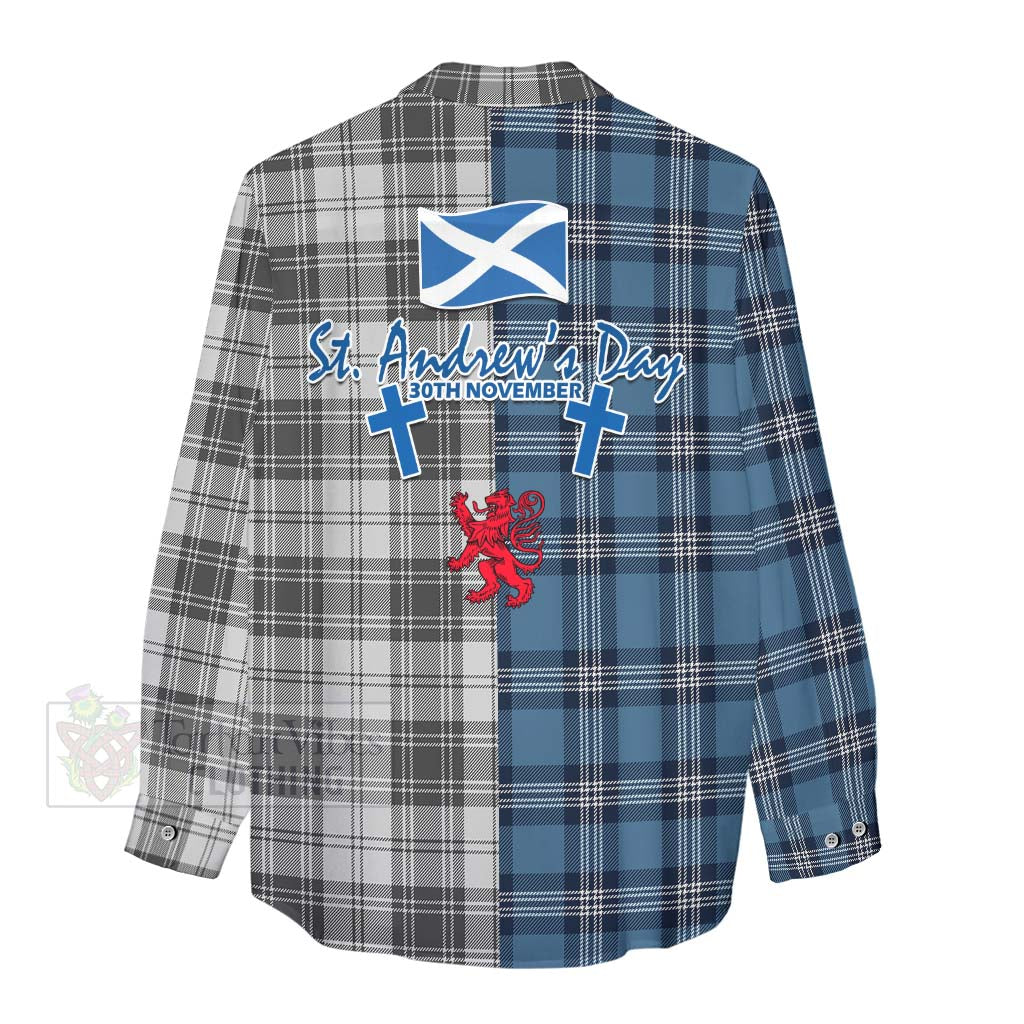 Tartan Vibes Clothing Glen Tartan Women's Casual Shirt Happy St. Andrew's Day Half Tartan Style