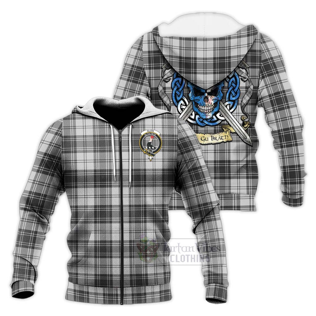 Tartan Vibes Clothing Glen Tartan Knitted Hoodie with Family Crest Celtic Skull Style