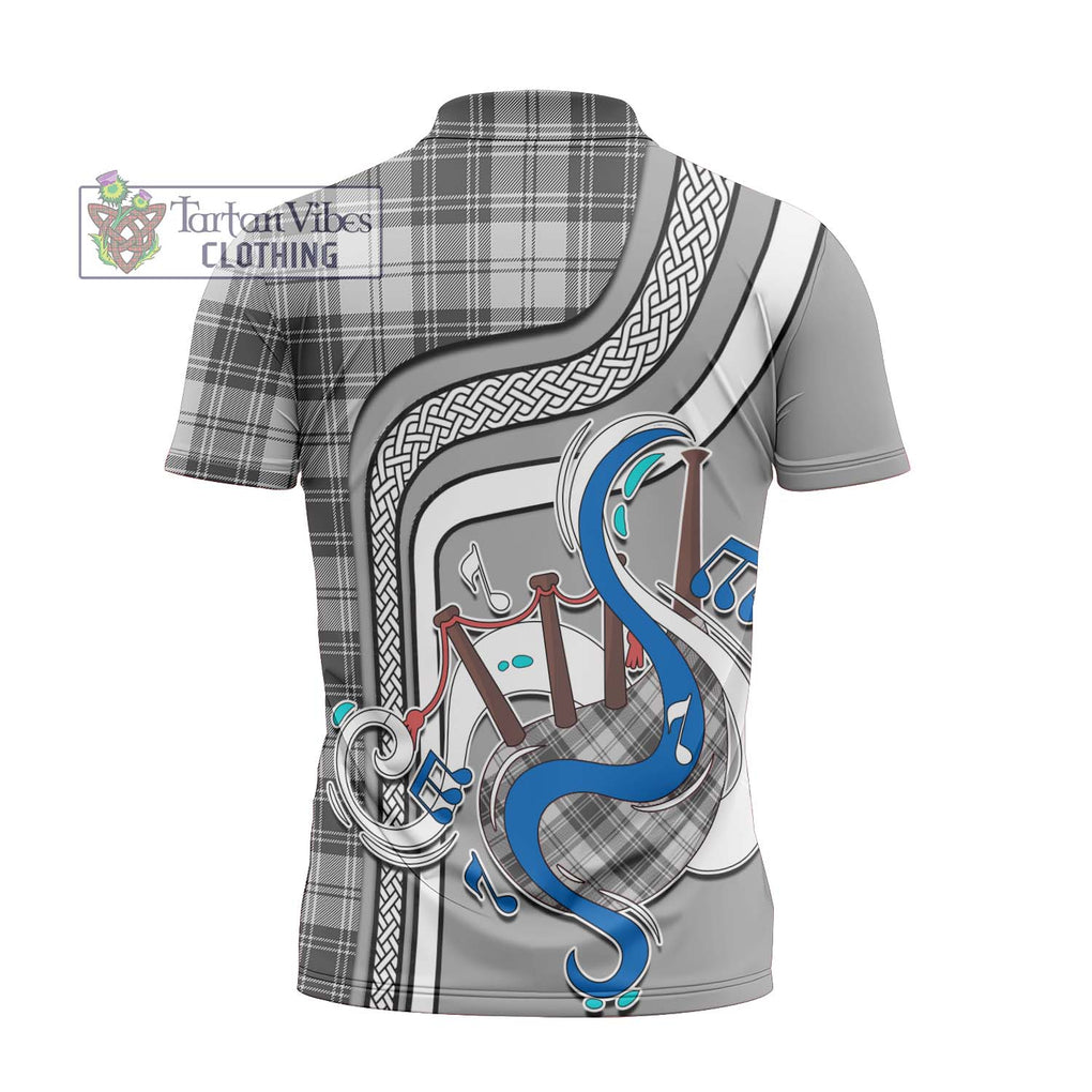 Glen Tartan Zipper Polo Shirt with Epic Bagpipe Style - Tartanvibesclothing Shop