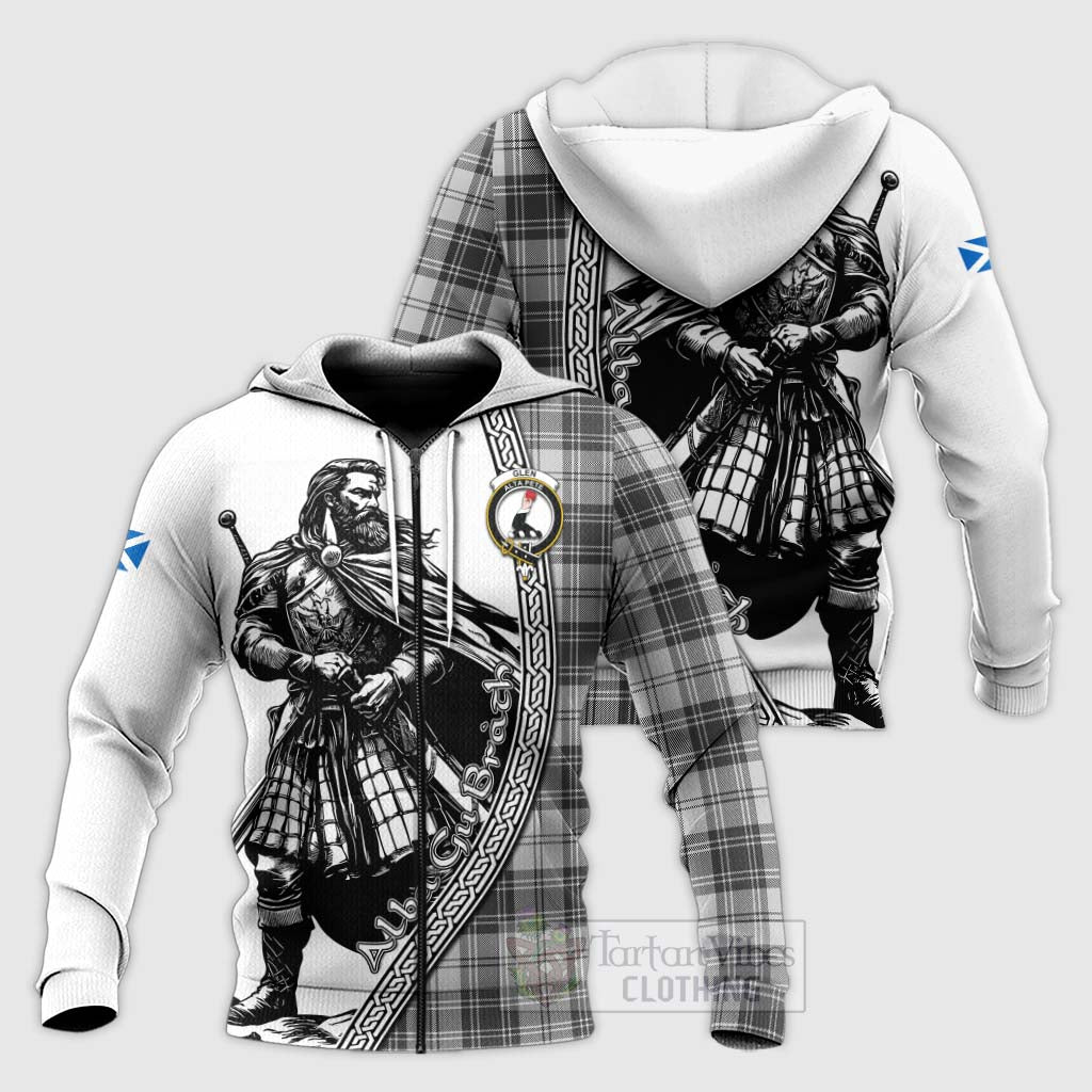 Tartan Vibes Clothing Glen Tartan Clan Crest Knitted Hoodie with Highlander Warrior Celtic Style