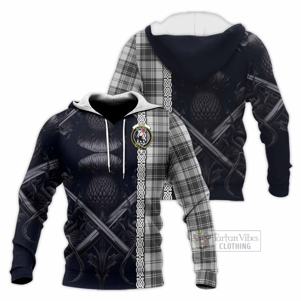 Tartan Vibes Clothing Glen Tartan Knitted Hoodie with Family Crest Cross Sword Thistle Celtic Vibes