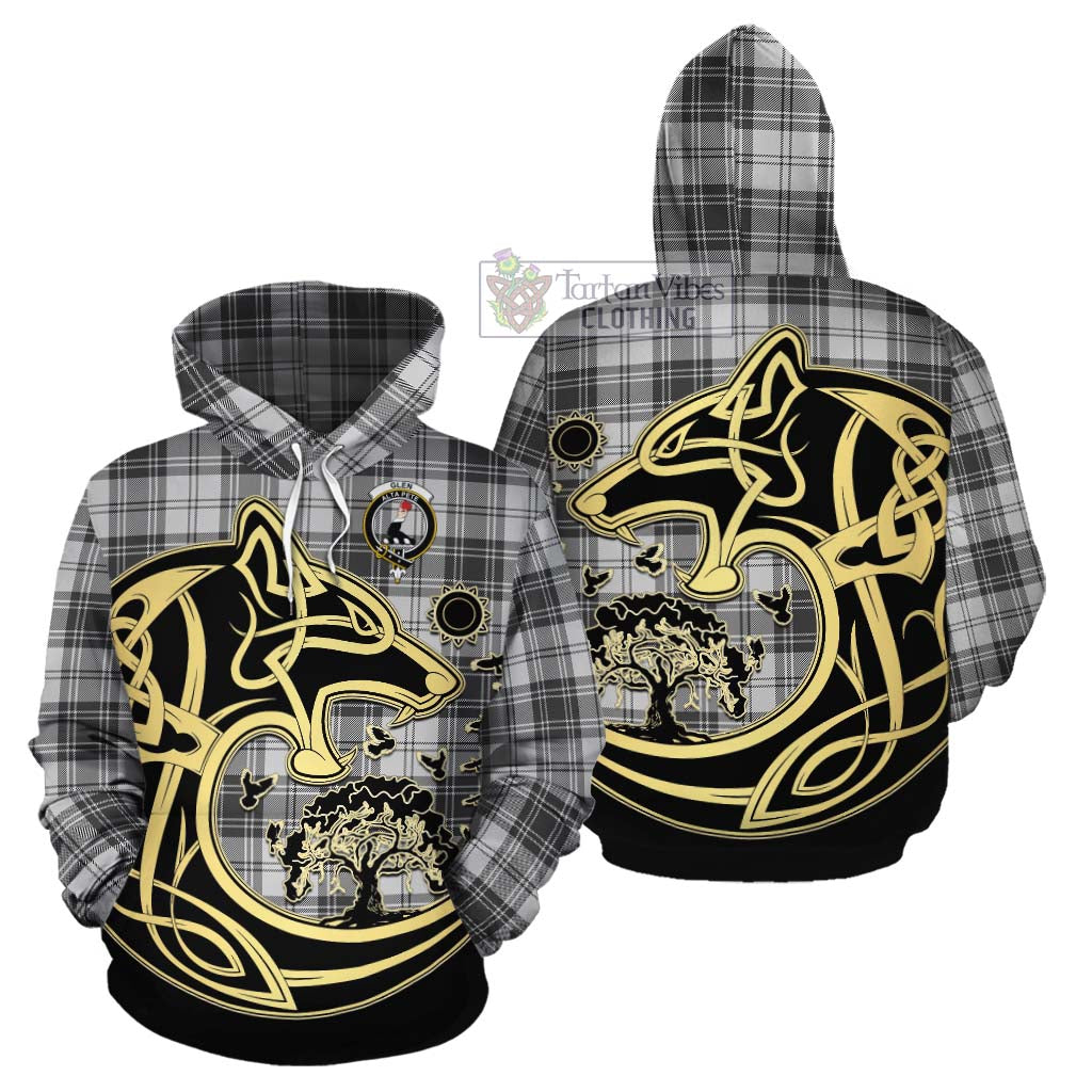 Tartan Vibes Clothing Glen Tartan Cotton Hoodie with Family Crest Celtic Wolf Style