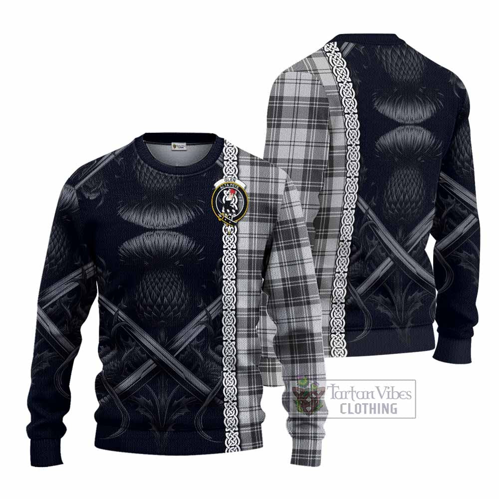 Tartan Vibes Clothing Glen Tartan Knitted Sweater with Family Crest Cross Sword Thistle Celtic Vibes