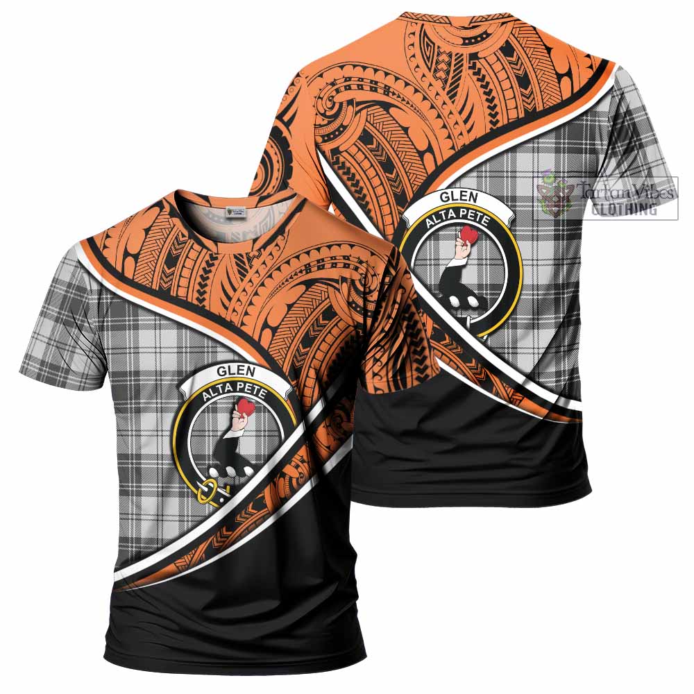 Tartan Vibes Clothing Glen Crest Tartan T-Shirt with Maori Tattoo Style - Orange Version