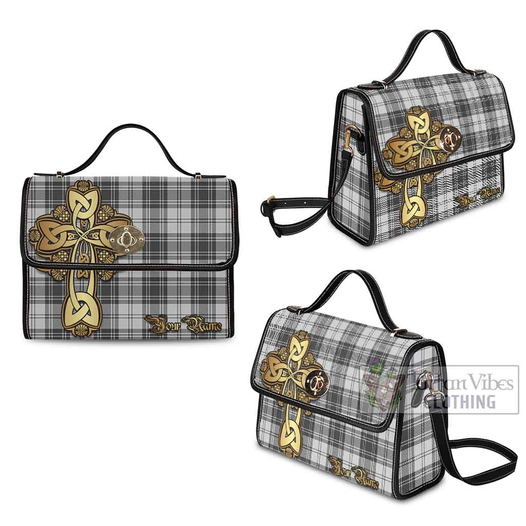 Tartan Vibes Clothing Glen Tartan Waterproof Canvas Bag Golden Thistle Celtic Cross Style