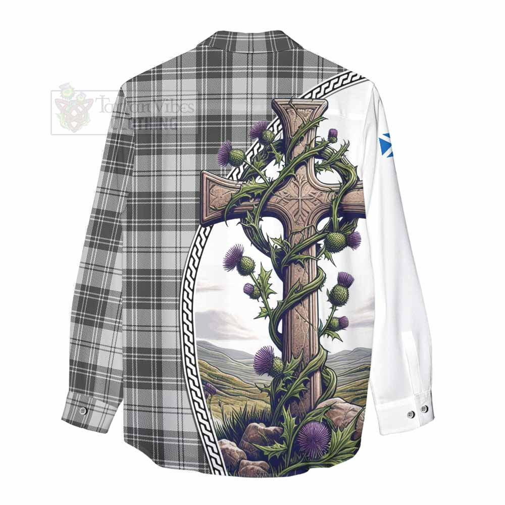 Tartan Vibes Clothing Glen Tartan Women's Casual Shirt with Family Crest and St. Andrew's Cross Accented by Thistle Vines