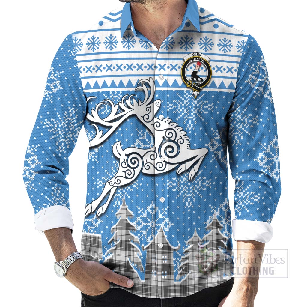 Tartan Vibes Clothing Glen Clan Christmas Long Sleeve Button Shirt Celtic Reindeer Style