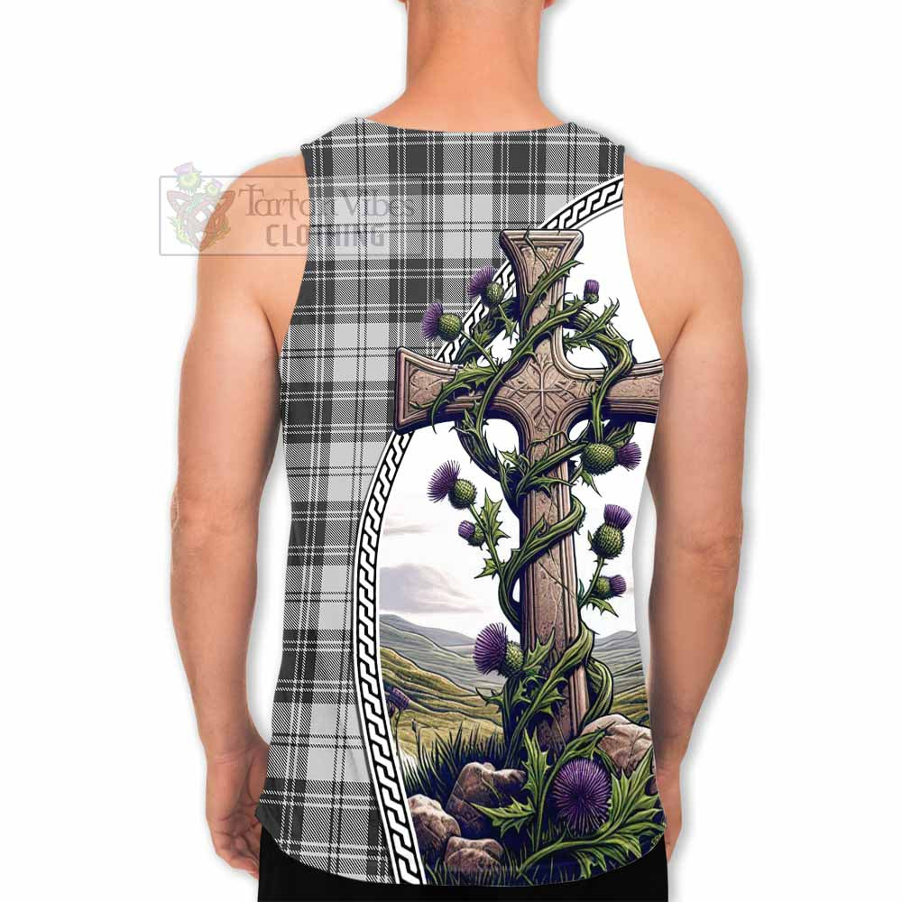 Tartan Vibes Clothing Glen Tartan Men's Tank Top with Family Crest and St. Andrew's Cross Accented by Thistle Vines