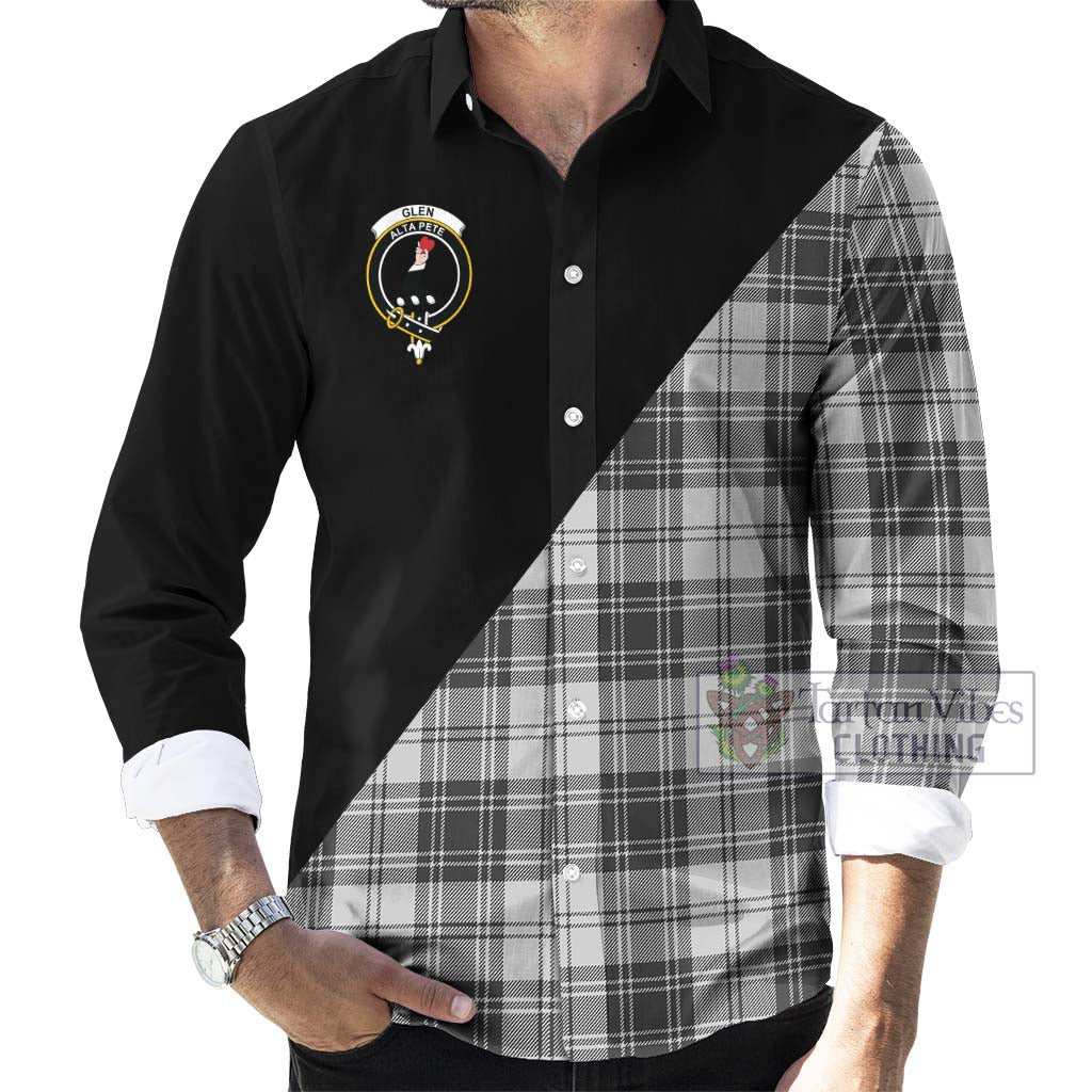 Tartan Vibes Clothing Glen Tartan Long Sleeve Button Shirt with Family Crest and Military Logo Style