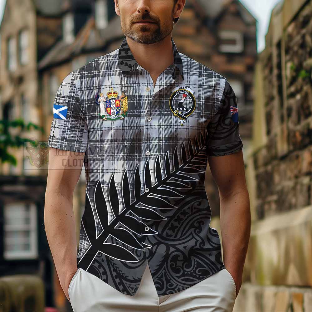 Tartan Vibes Clothing Glen Crest Tartan Short Sleeve Button Shirt with New Zealand Silver Fern Half Style