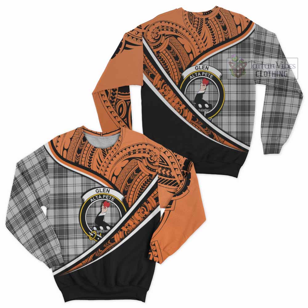 Tartan Vibes Clothing Glen Crest Tartan Sweatshirt with Maori Tattoo Style - Orange Version