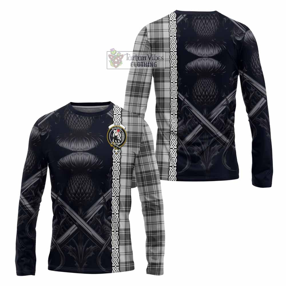 Tartan Vibes Clothing Glen Tartan Long Sleeve T-Shirt with Family Crest Cross Sword Thistle Celtic Vibes