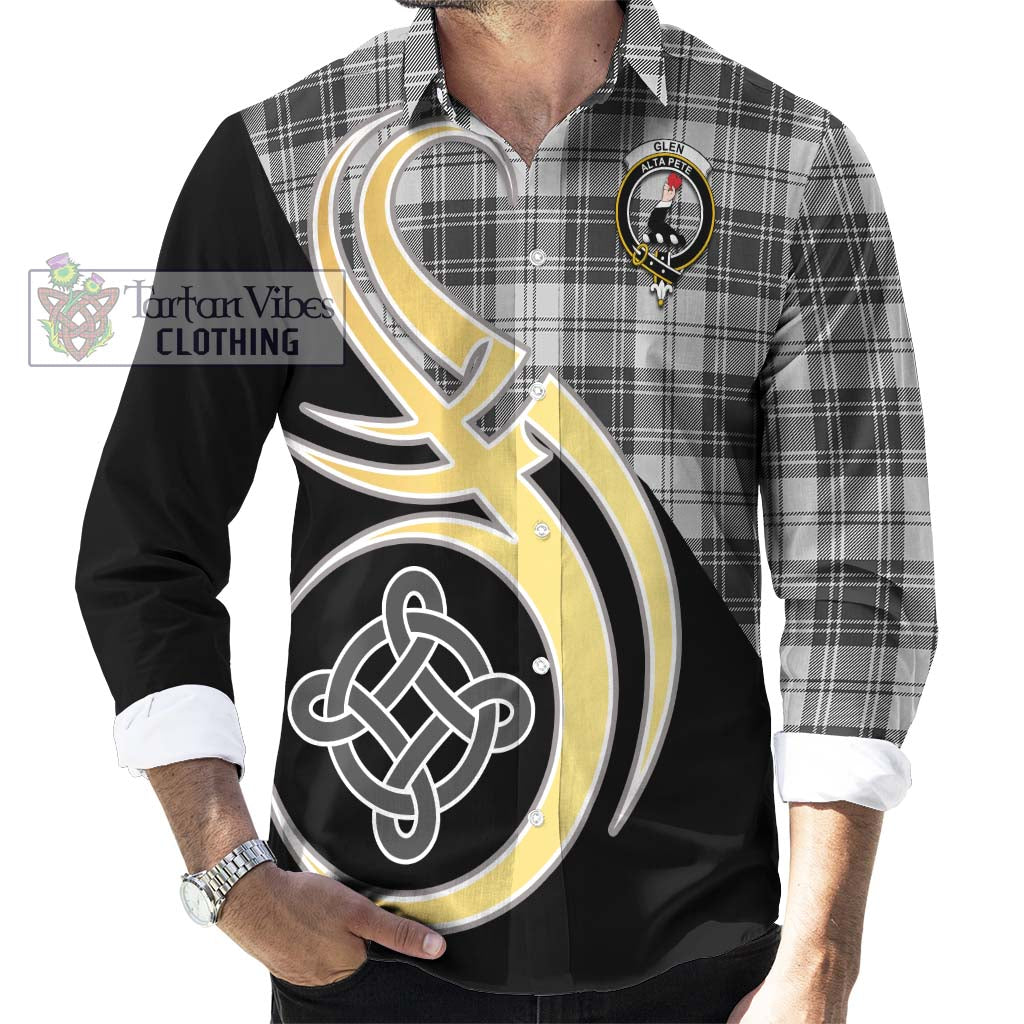 Glen Tartan Long Sleeve Button Shirt with Family Crest and Celtic Symbol Style - Tartan Vibes Clothing