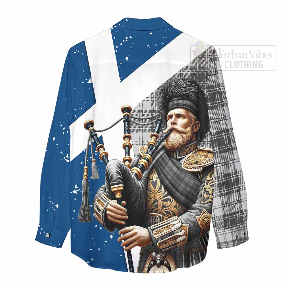 Tartan Vibes Clothing Glen Tartan Women's Casual Shirt with Family Crest Scottish Bagpiper Vibes