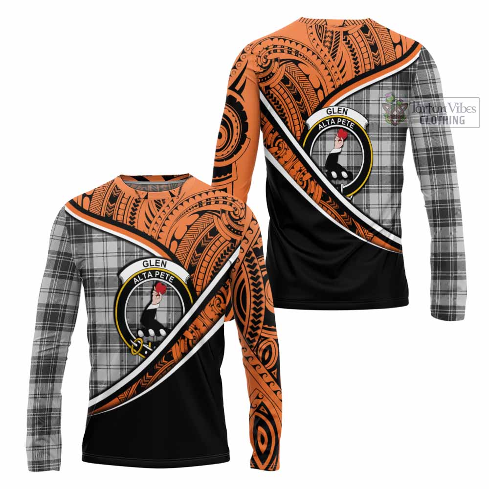 Tartan Vibes Clothing Glen Crest Tartan Long Sleeve T-Shirt with Maori Tattoo Style - Orange Version