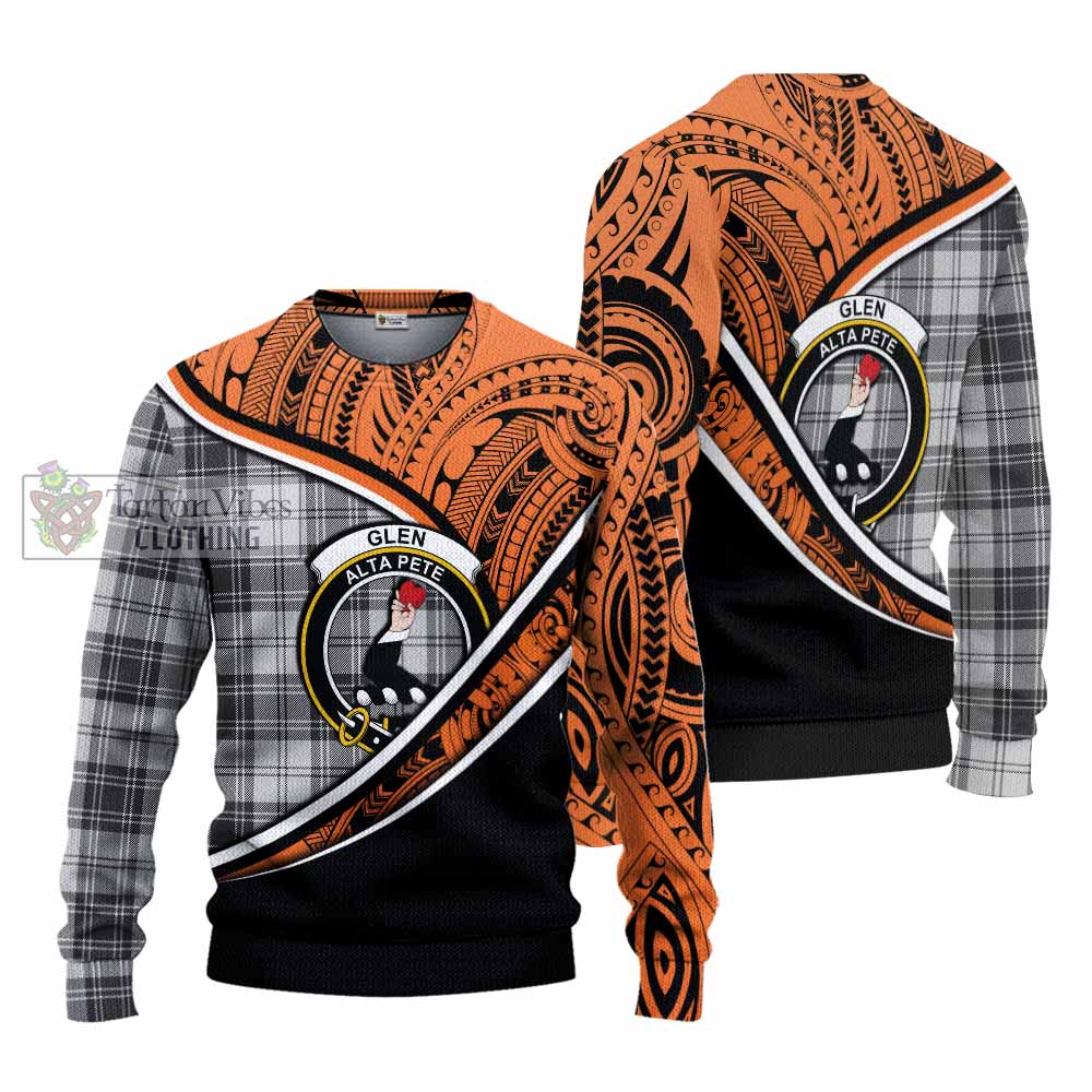 Tartan Vibes Clothing Glen Crest Tartan Knitted Sweater with Maori Tattoo Style - Orange Version