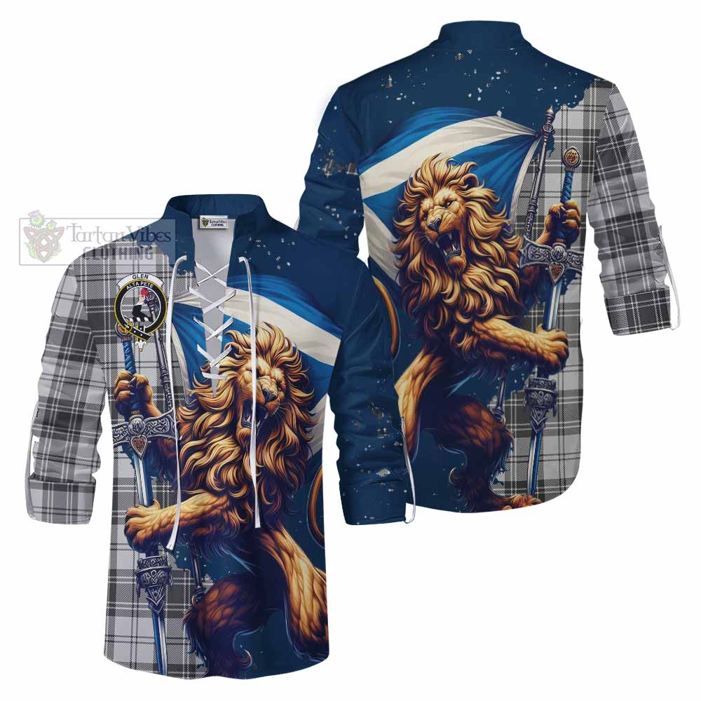 Tartan Vibes Clothing Glen Tartan Family Crest Ghillie Kilt Shirt with Scottish Majestic Lion