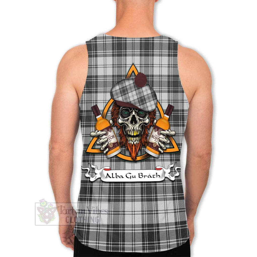 Tartan Vibes Clothing Glen Tartan Men's Tank Top with Family Crest and Bearded Skull Holding Bottles of Whiskey