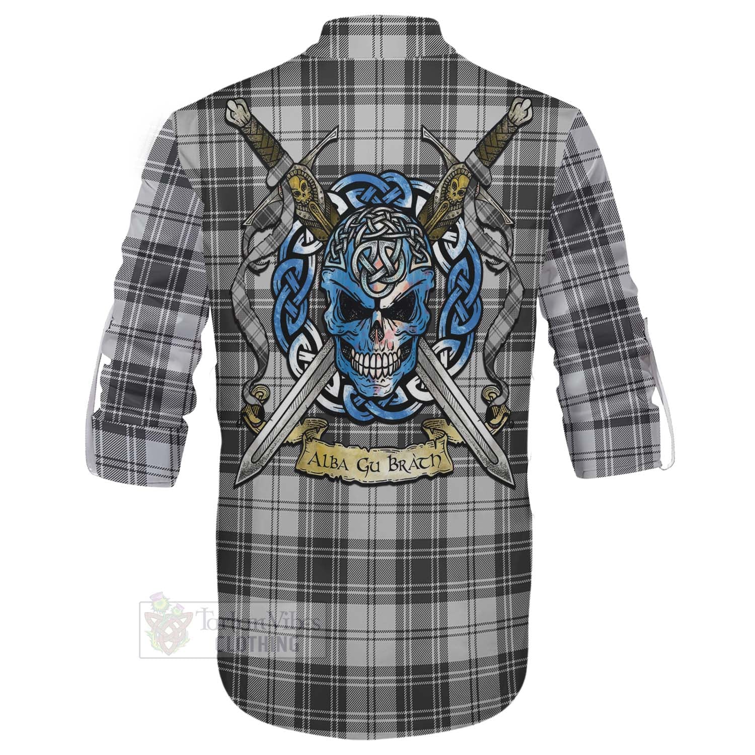 Glen Tartan Ghillie Kilt Shirt with Family Crest Celtic Skull Style - Tartan Vibes Clothing