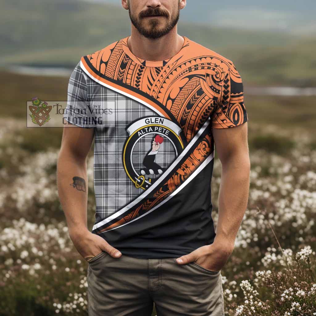 Tartan Vibes Clothing Glen Crest Tartan T-Shirt with Maori Tattoo Style - Orange Version