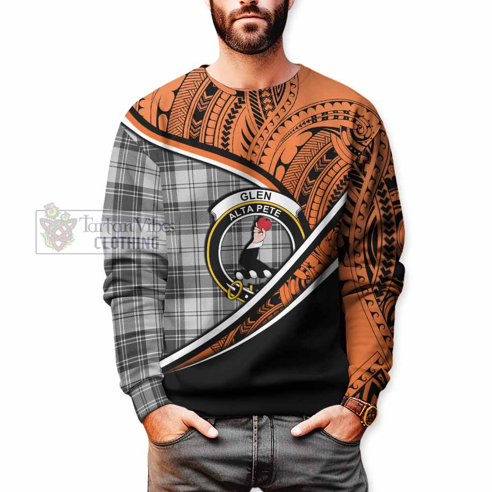 Tartan Vibes Clothing Glen Crest Tartan Sweatshirt with Maori Tattoo Style - Orange Version