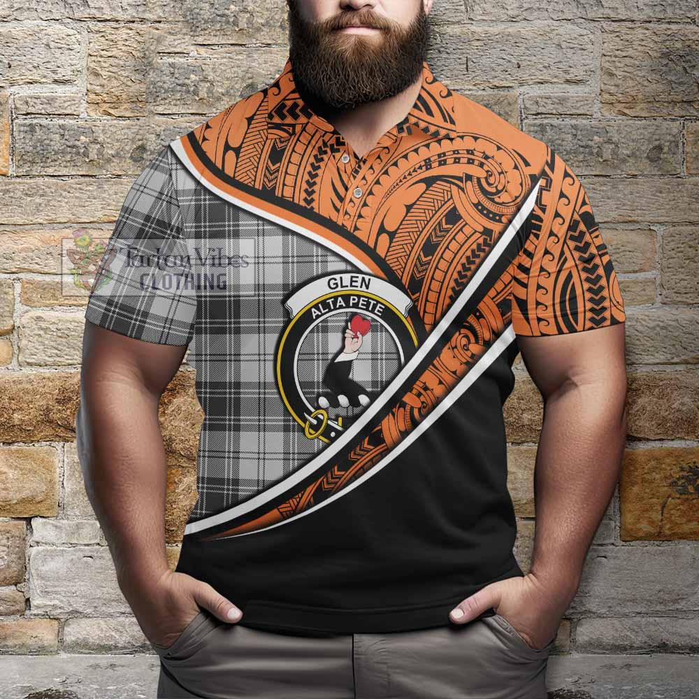 Tartan Vibes Clothing Glen Crest Tartan Polo Shirt with Maori Tattoo Style - Orange Version