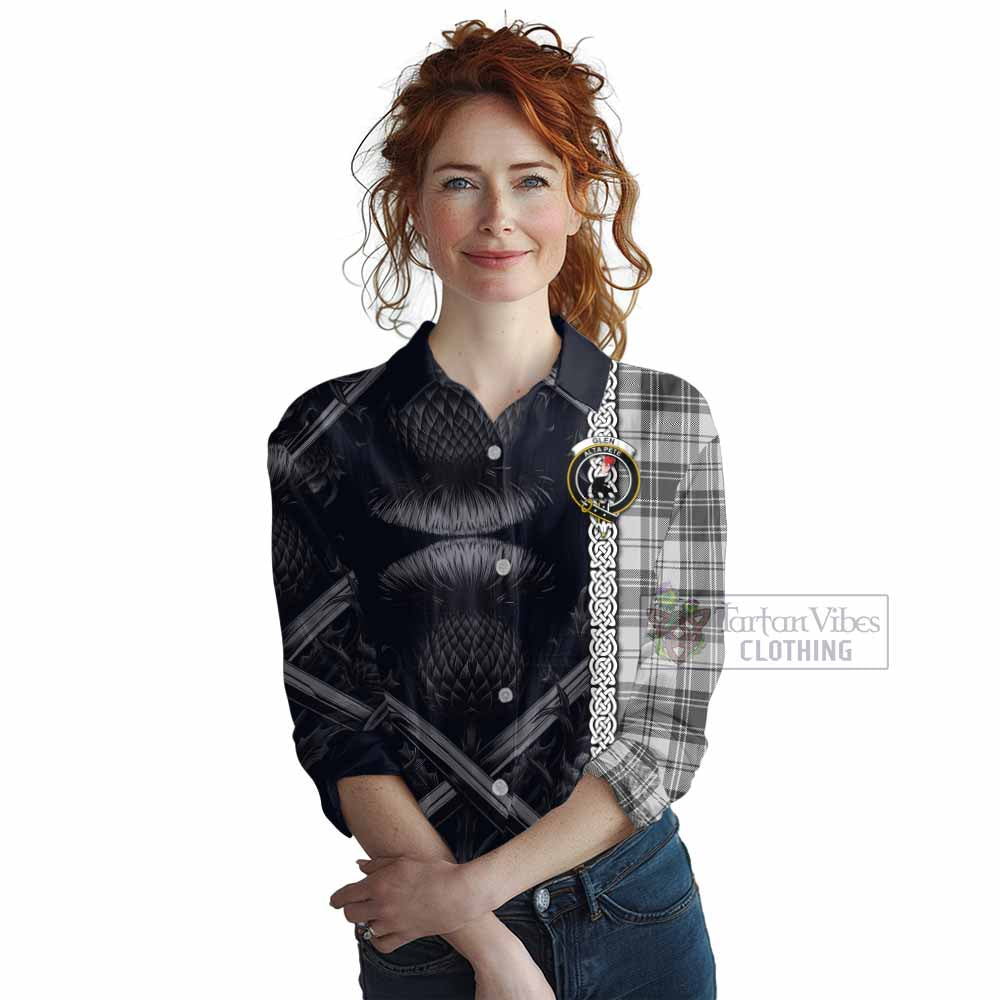 Tartan Vibes Clothing Glen Tartan Women's Casual Shirt with Family Crest Cross Sword Thistle Celtic Vibes