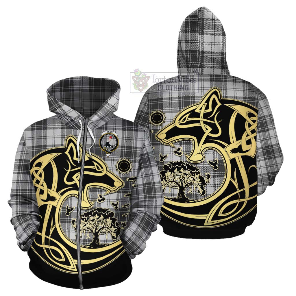 Tartan Vibes Clothing Glen Tartan Cotton Hoodie with Family Crest Celtic Wolf Style