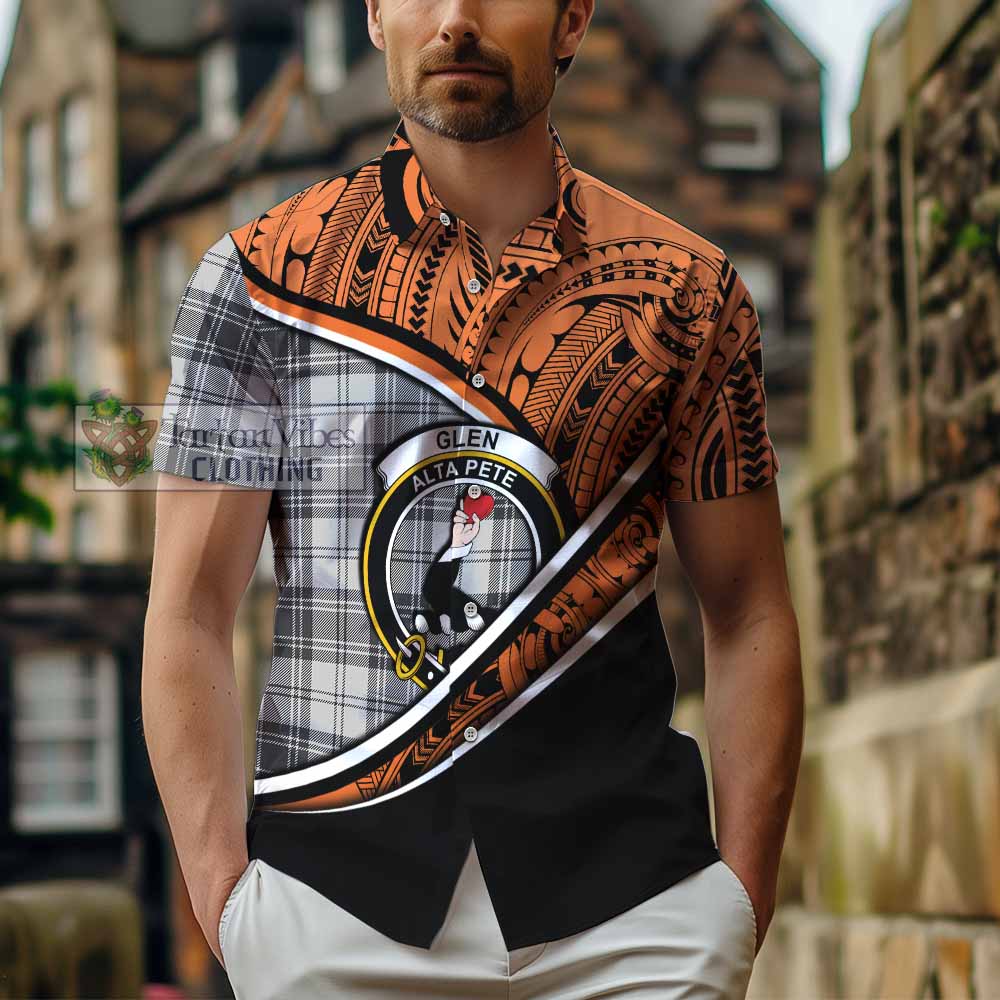 Tartan Vibes Clothing Glen Crest Tartan Short Sleeve Button Shirt with Maori Tattoo Style - Orange Version