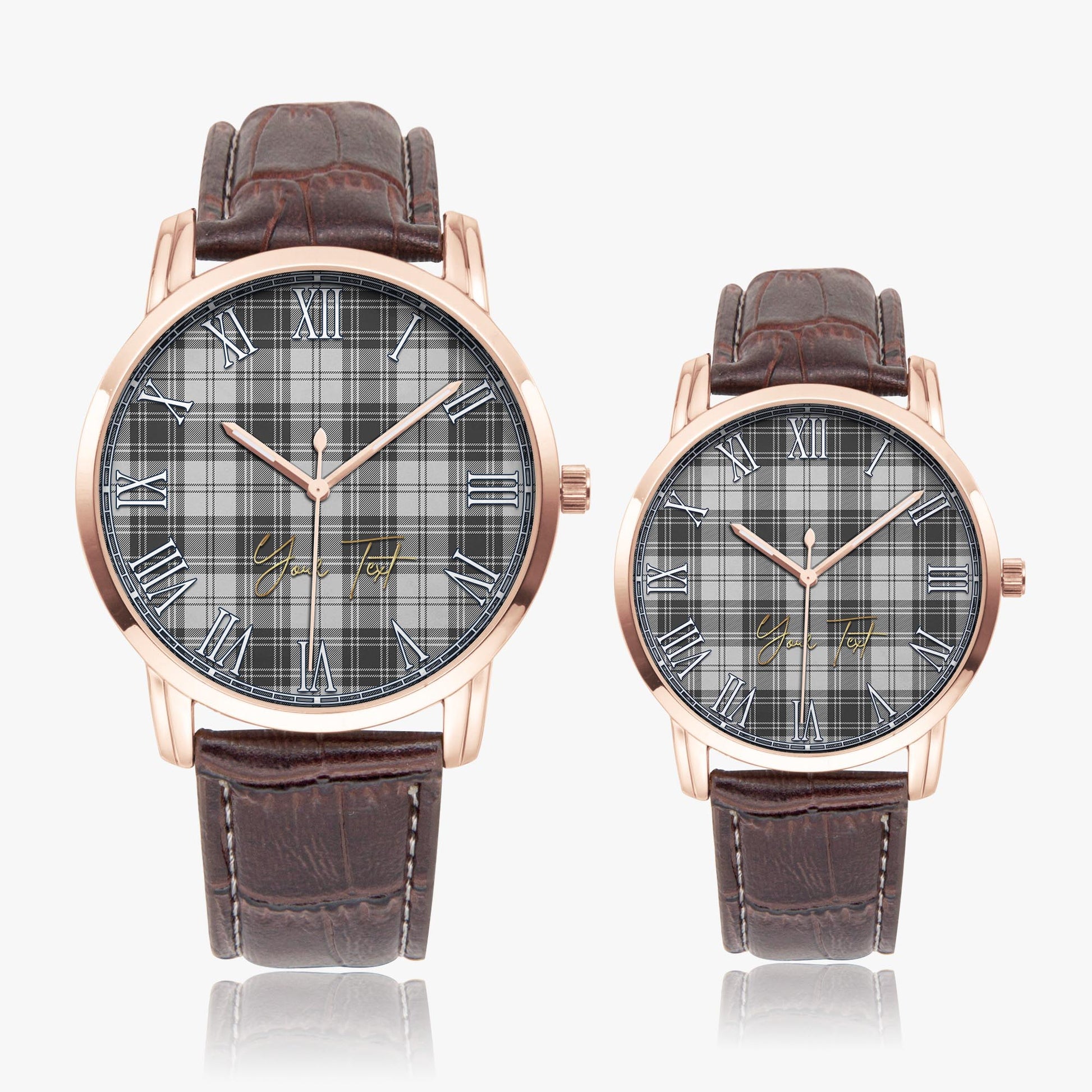 Glen Tartan Personalized Your Text Leather Trap Quartz Watch Wide Type Rose Gold Case With Brown Leather Strap - Tartanvibesclothing