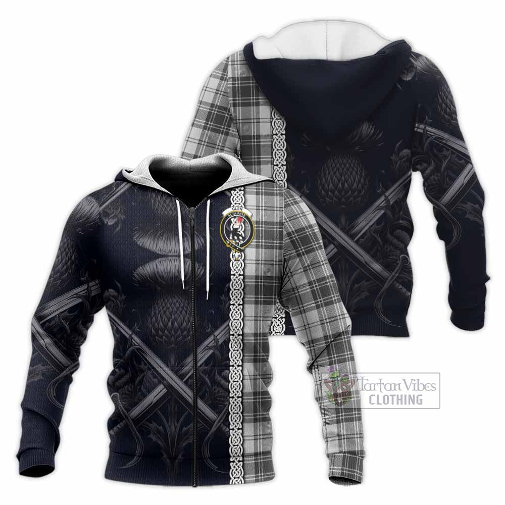 Tartan Vibes Clothing Glen Tartan Knitted Hoodie with Family Crest Cross Sword Thistle Celtic Vibes