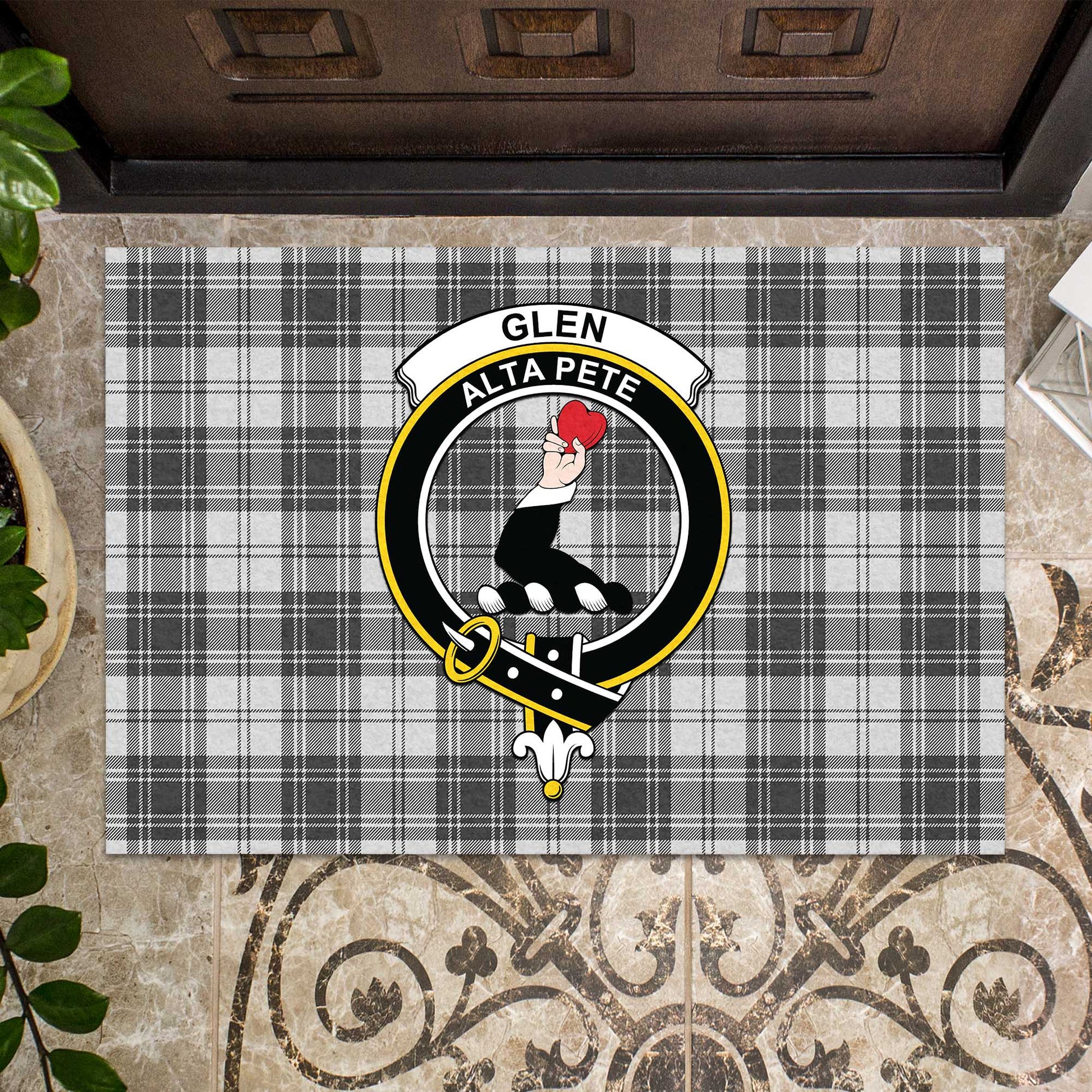 Glen Tartan Door Mat with Family Crest - Tartanvibesclothing