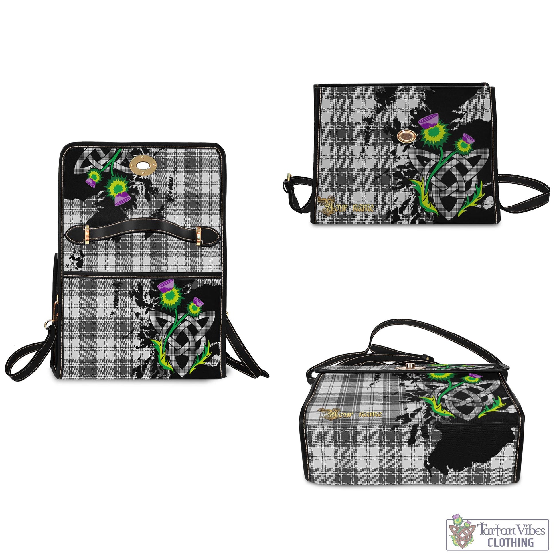 Tartan Vibes Clothing Glen Tartan Waterproof Canvas Bag with Scotland Map and Thistle Celtic Accents
