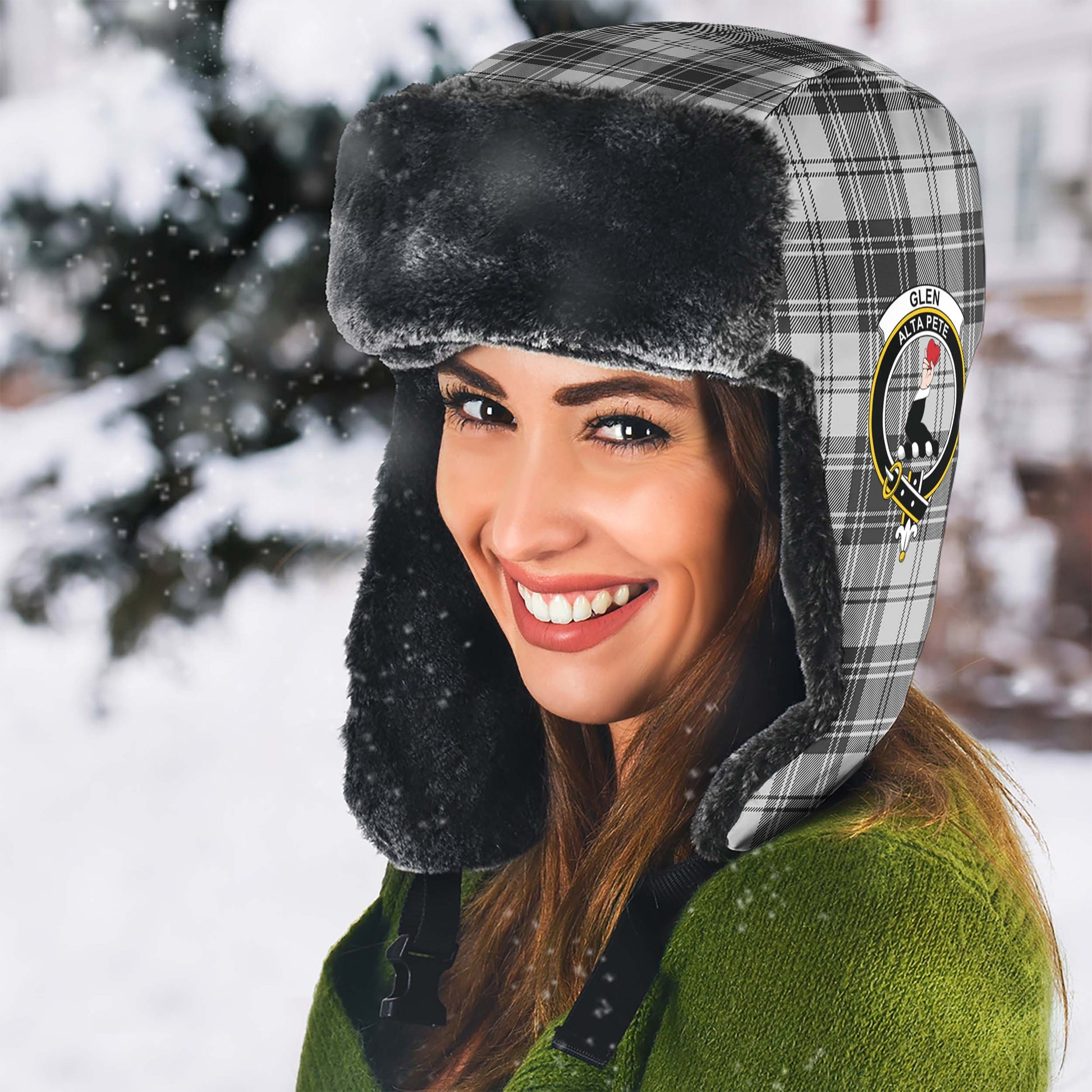 Glen Tartan Winter Trapper Hat with Family Crest - Tartanvibesclothing