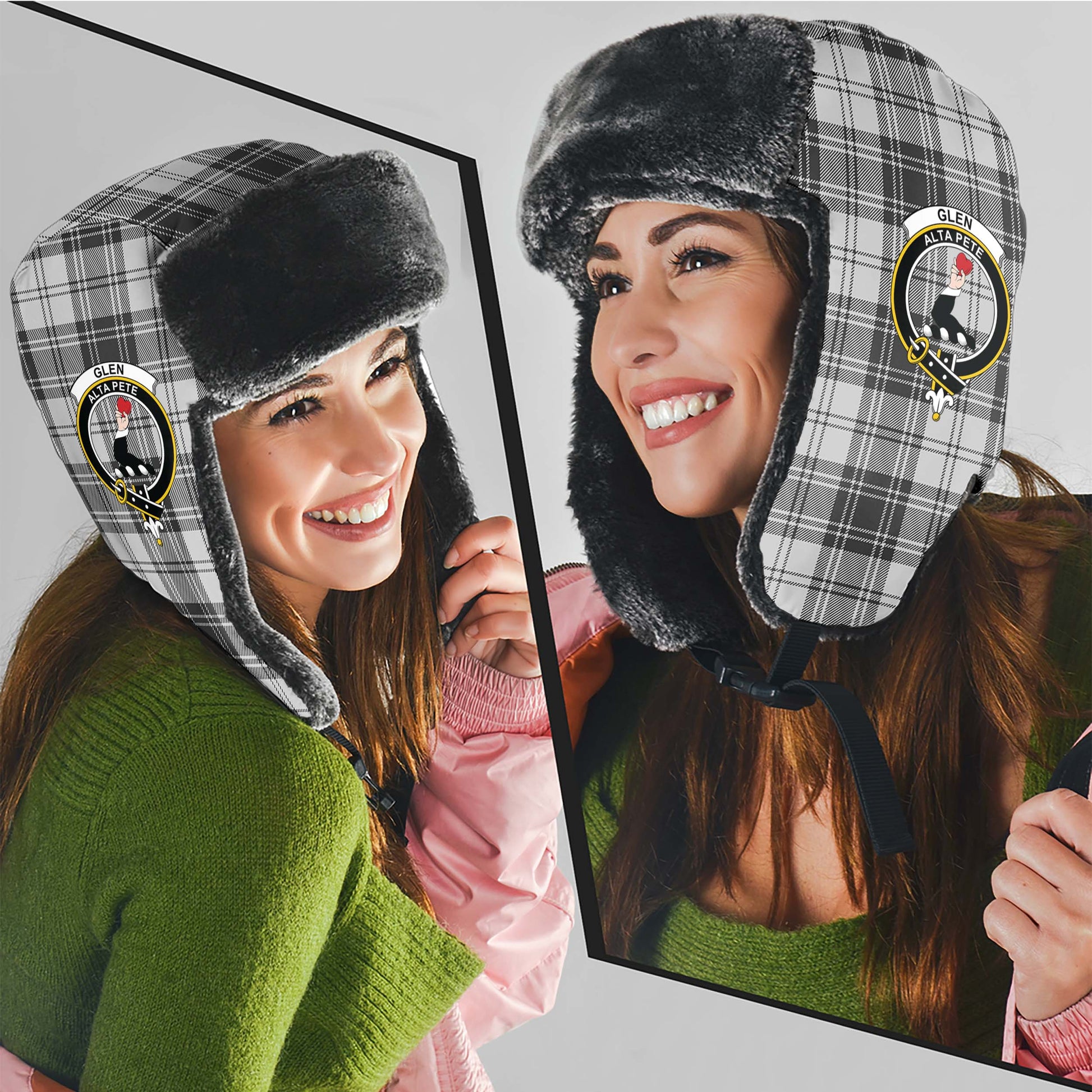 Glen Tartan Winter Trapper Hat with Family Crest - Tartanvibesclothing