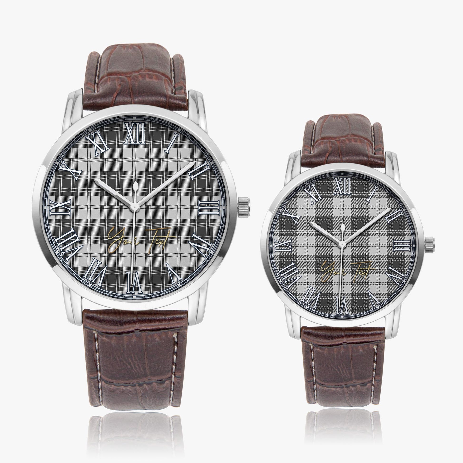 Glen Tartan Personalized Your Text Leather Trap Quartz Watch Wide Type Silver Case With Brown Leather Strap - Tartanvibesclothing