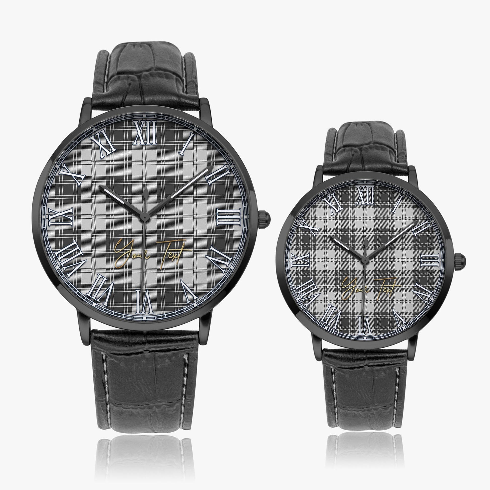 Glen Tartan Personalized Your Text Leather Trap Quartz Watch Ultra Thin Black Case With Black Leather Strap - Tartanvibesclothing