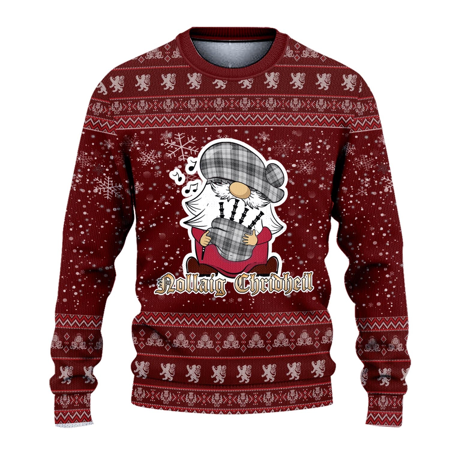 Glen Clan Christmas Family Knitted Sweater with Funny Gnome Playing Bagpipes - Tartanvibesclothing