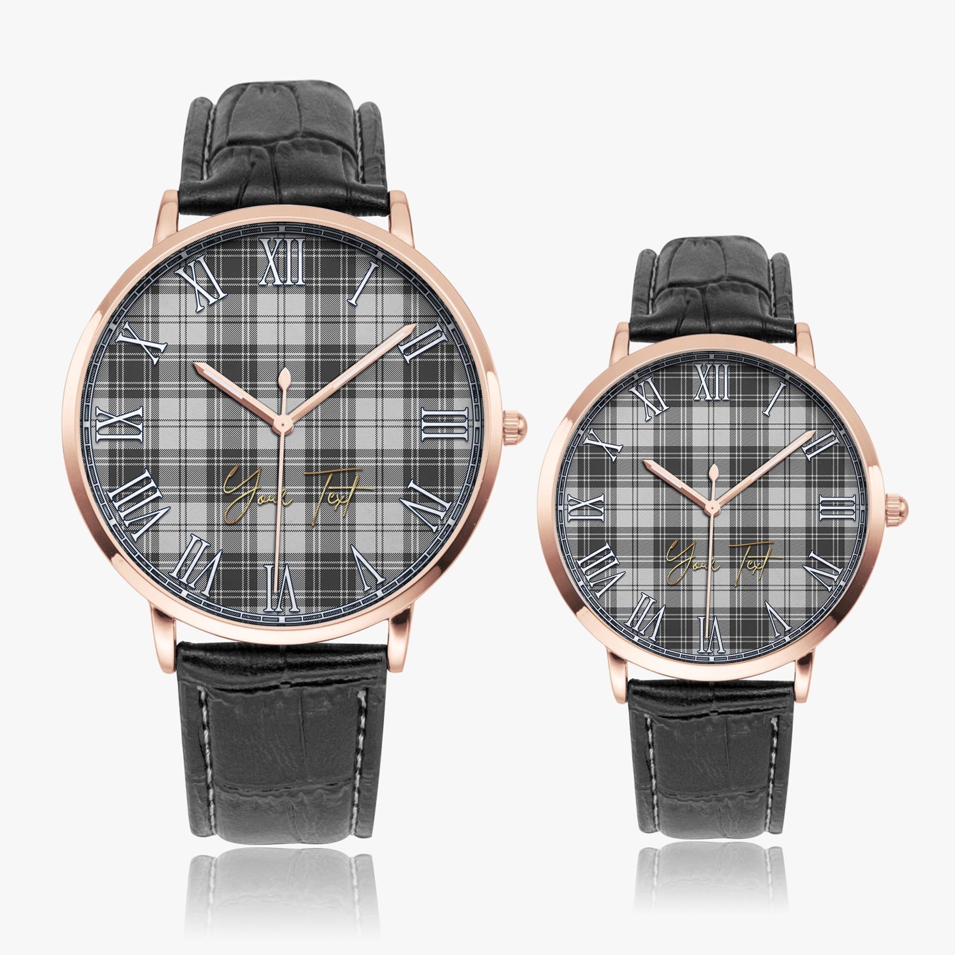 Glen Tartan Personalized Your Text Leather Trap Quartz Watch Ultra Thin Rose Gold Case With Black Leather Strap - Tartanvibesclothing
