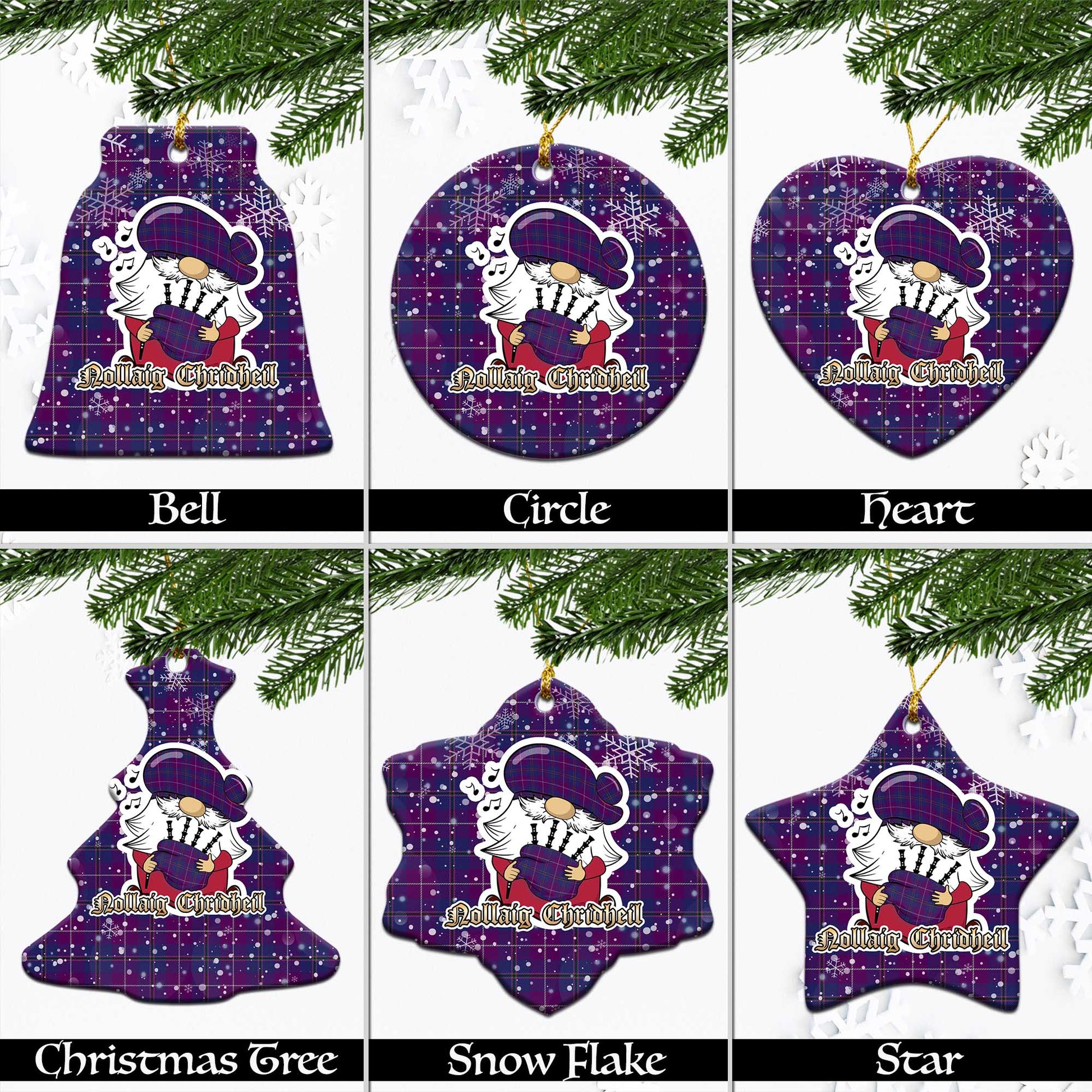 Glencoe Tartan Christmas Ornaments with Scottish Gnome Playing Bagpipes Ceramic - Tartanvibesclothing