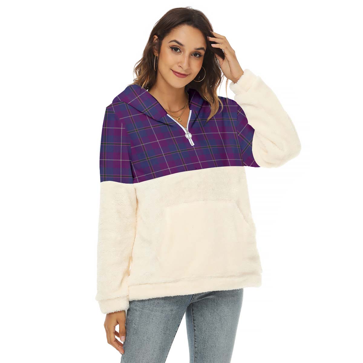 Glencoe Tartan Women's Borg Fleece Hoodie With Half Zip Female - Tartan Vibes Clothing