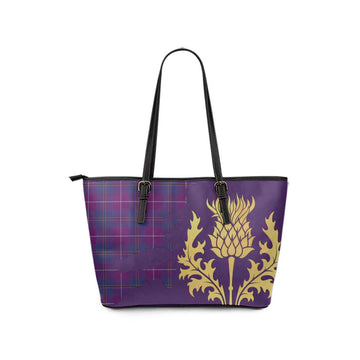Glencoe Tartan Leather Tote Bag Gold Thistle Style - Tartan Vibes Clothing