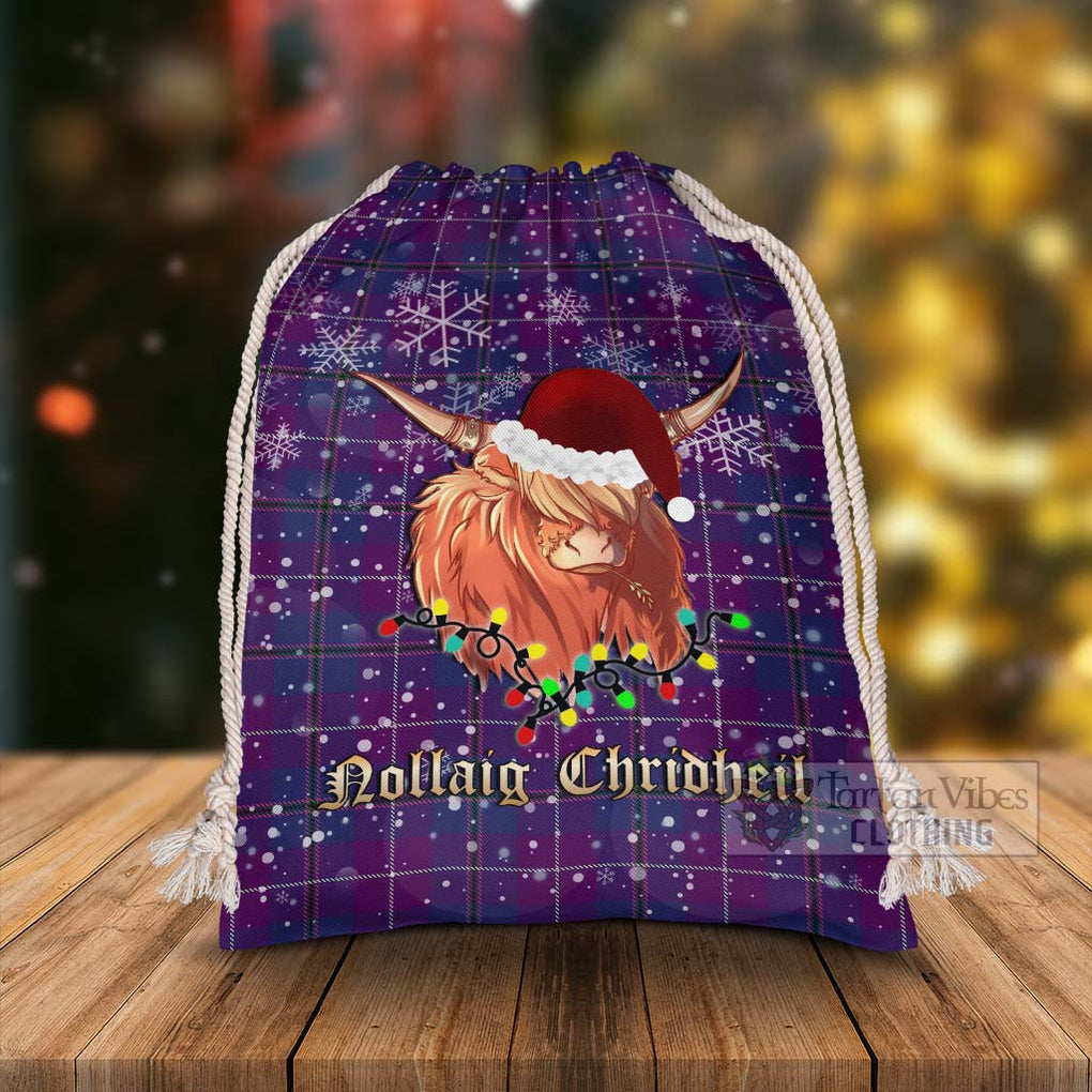 Tartan Vibes Clothing Glencoe Tartan Christmas Santa's Bag with Highland Cow