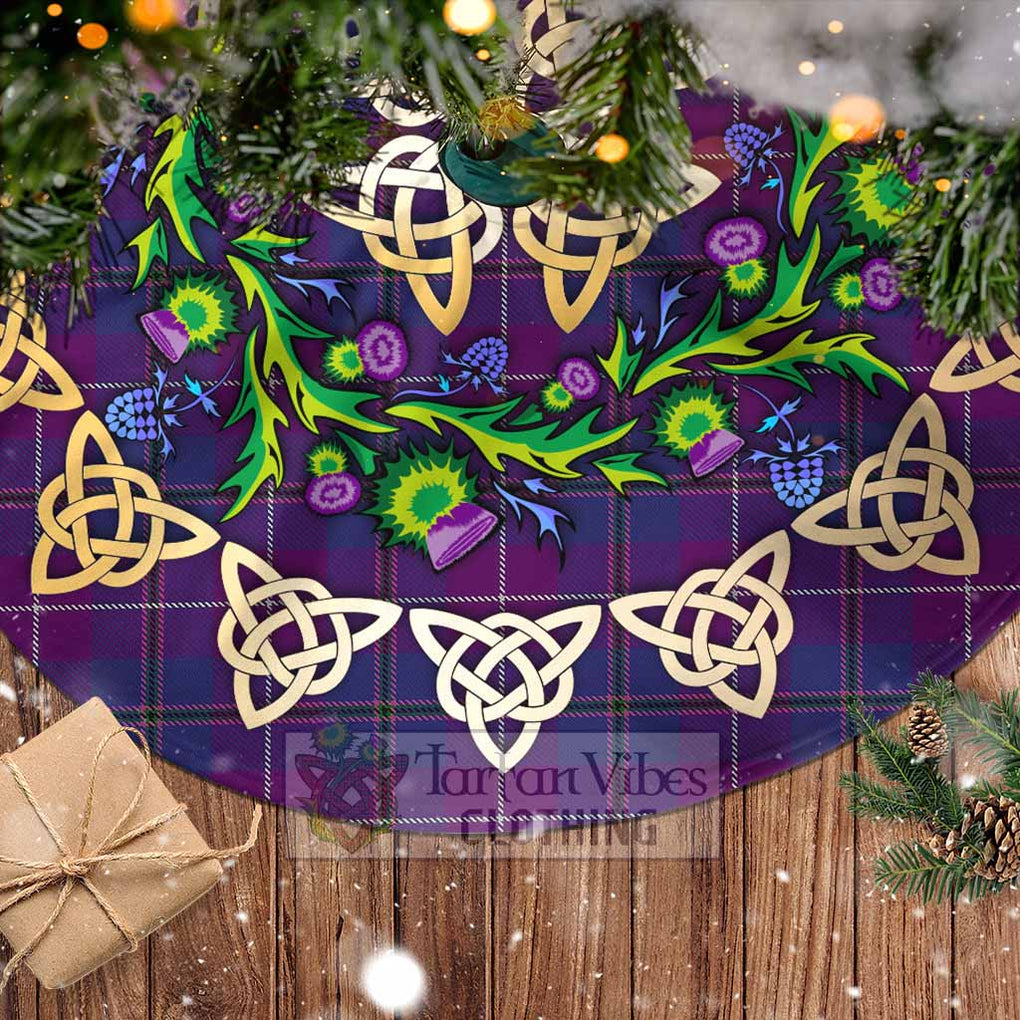 Tartan Vibes Clothing Glencoe Tartan Christmas Tree Skirt with Thistle Celtic Knot Style