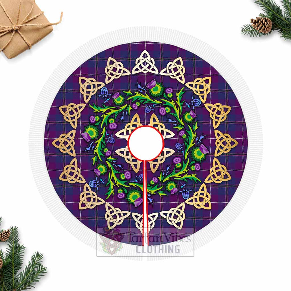 Tartan Vibes Clothing Glencoe Tartan Christmas Tree Skirt with Thistle Celtic Knot Style