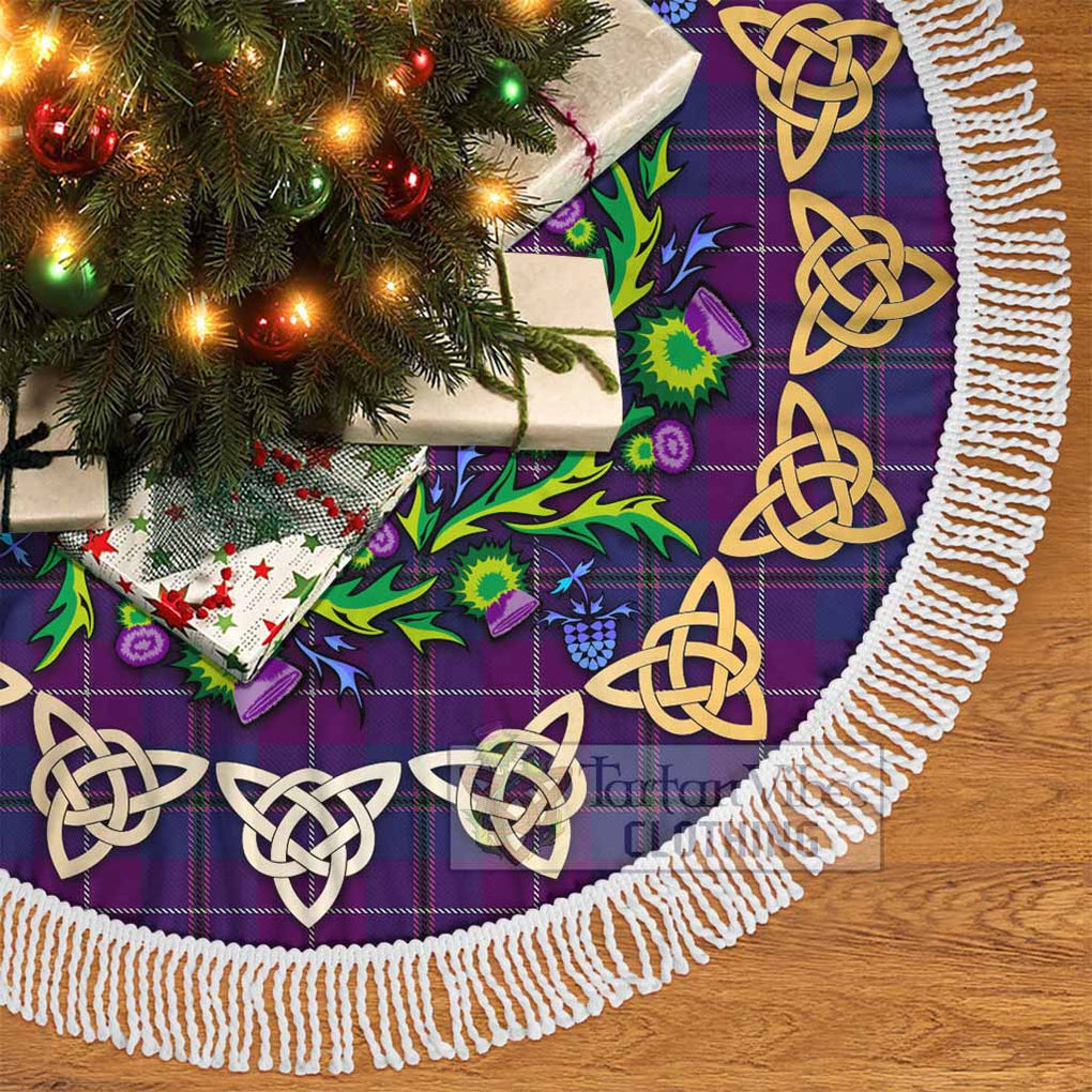 Tartan Vibes Clothing Glencoe Tartan Christmas Tree Skirt with Thistle Celtic Knot Style