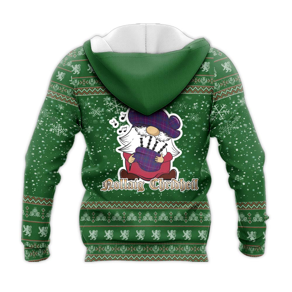 Glencoe Clan Christmas Knitted Hoodie with Funny Gnome Playing Bagpipes - Tartanvibesclothing