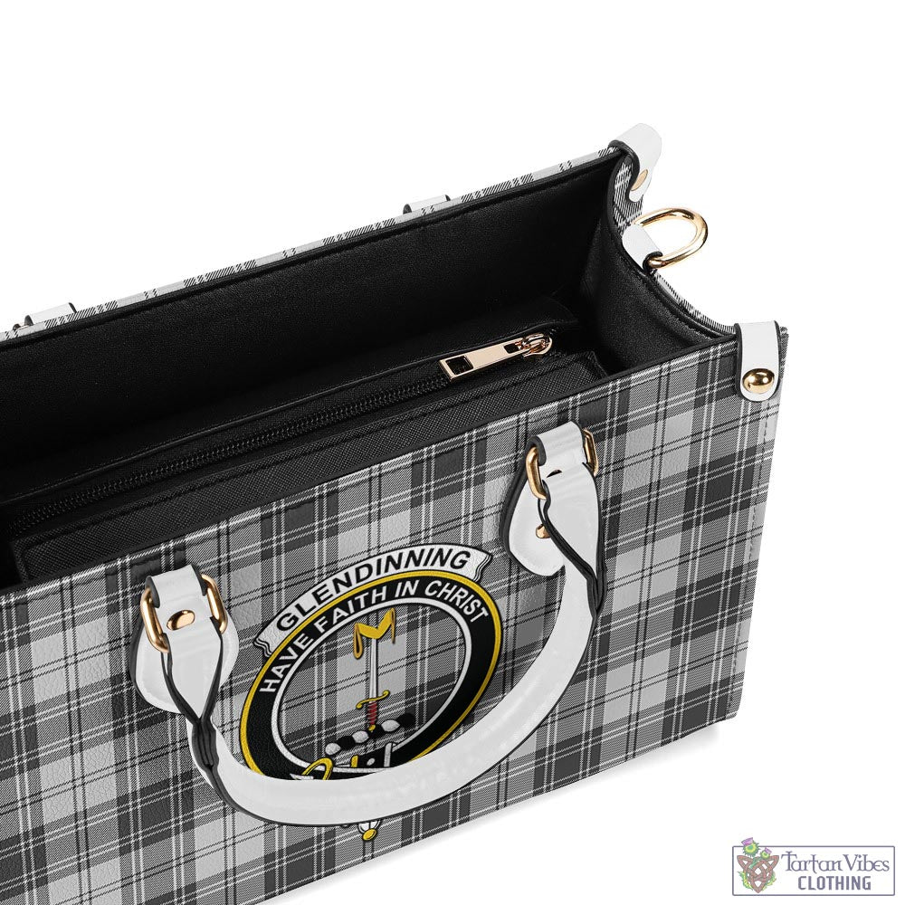 Tartan Vibes Clothing Glendinning Tartan Luxury Leather Handbags with Family Crest