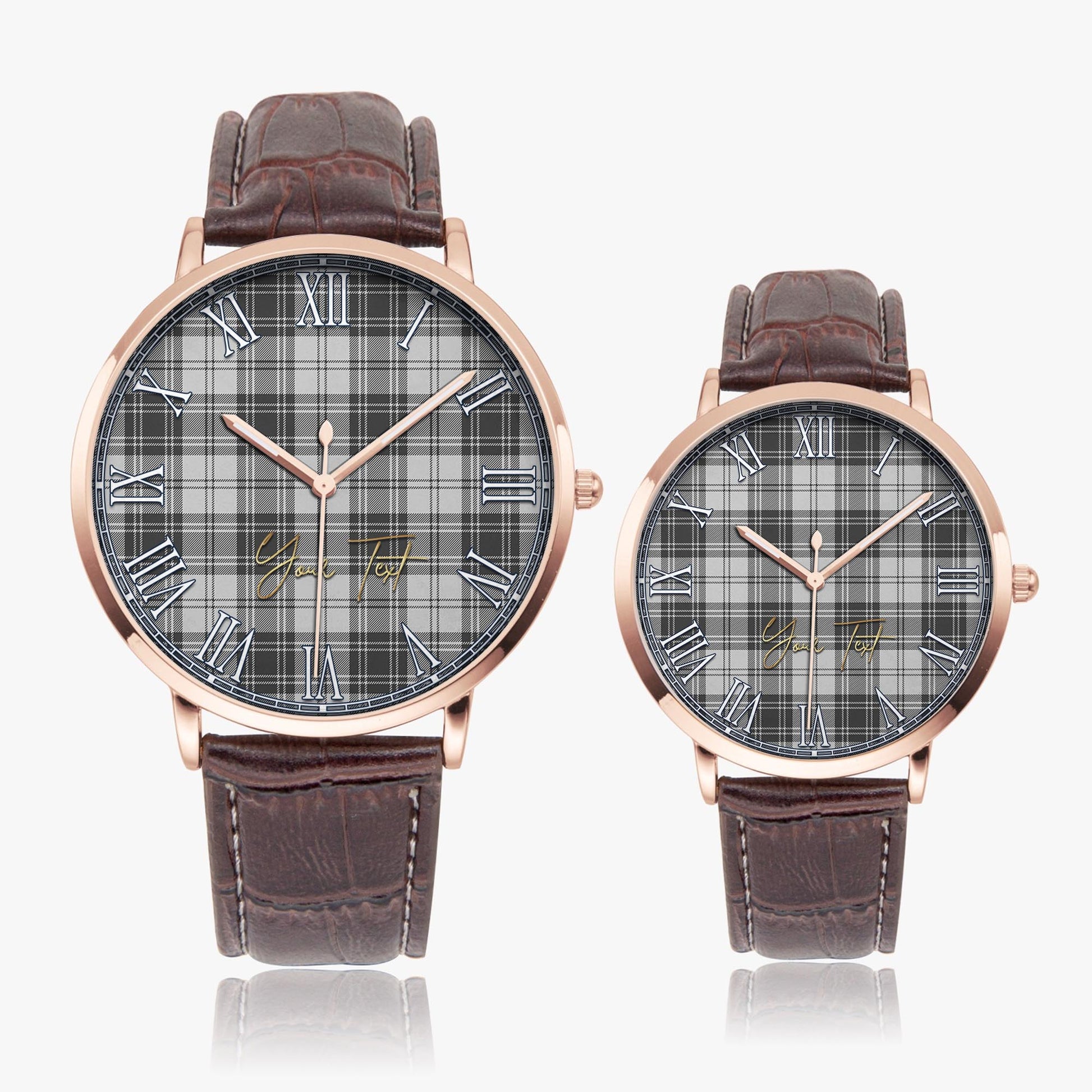 Glendinning Tartan Personalized Your Text Leather Trap Quartz Watch Ultra Thin Rose Gold Case With Brown Leather Strap - Tartanvibesclothing
