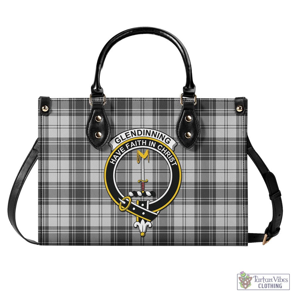 Tartan Vibes Clothing Glendinning Tartan Luxury Leather Handbags with Family Crest
